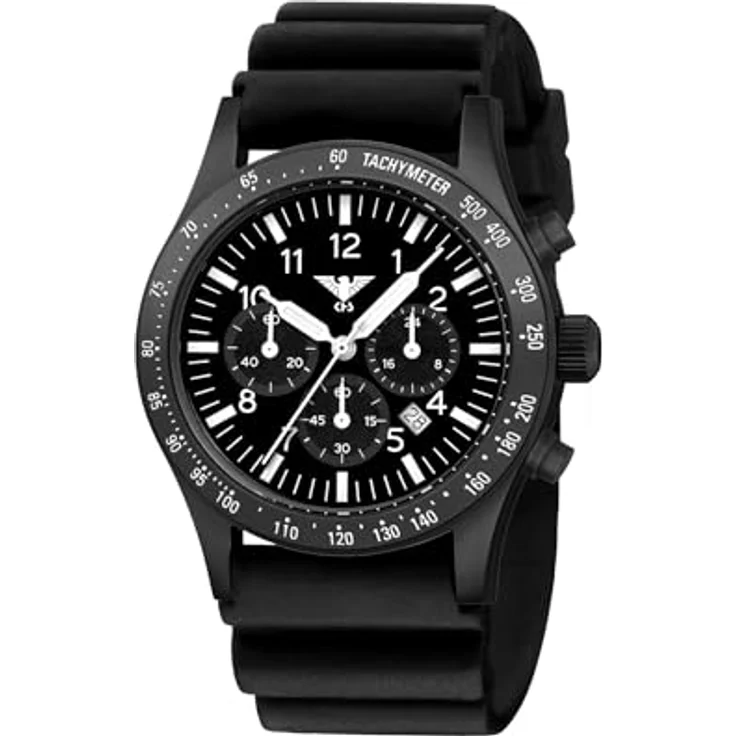 KHS Platoon Black Steel Solar Chronograph KHS.PLABSSC.DB, wasserdicht bis 10 Bar, mit Taucherband in schwarz – Bild 1