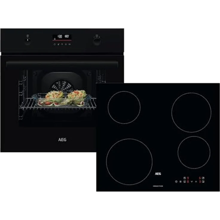 AEG AB34BP Set Pyrolyse Backofen BPK53516XB mit 65 Litern Garraum + Induktionskochfeld HK834060XB, schwarz, 4 Kochzonen, Touch Control – Bild 1