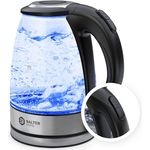 Balter Glaswasserkocher WK-9-1,7L, 2200W, LED, BPA Frei, Edelstahl - Wasserkocher Klein - Wasserkocher Glas - 360° Basis