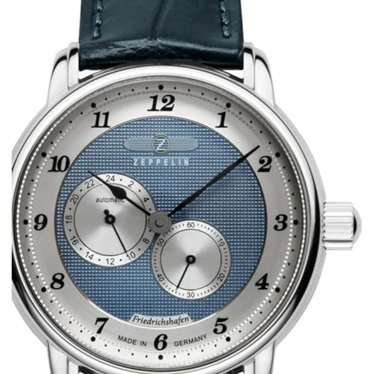 Zeppelin Herrenuhr Automatik Friedrichshafen Blau 8568-3, Edelstahlgehäuse, blaues Zifferblatt, Lederarmband – Bild 3
