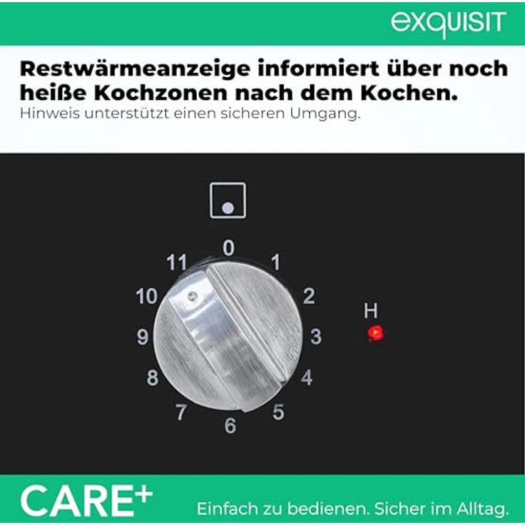 Exquisit Glaskeramik-Kochfeld EKC300-RK-420Care, 2 Kochstellen mit Drehknopf Bedienung, Restwärmeanzeige, 11 Leistungsstufen, Schwarz – Bild 5
