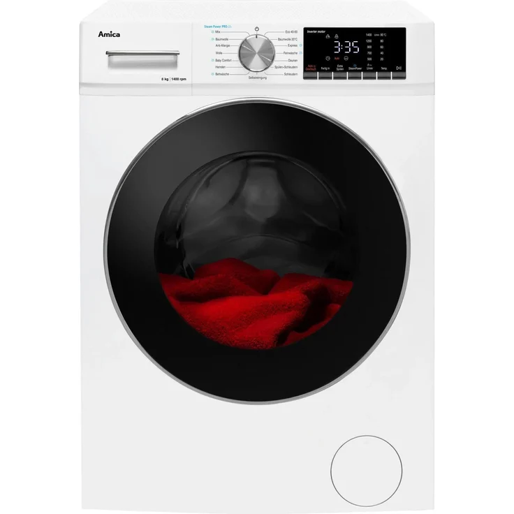 Amica WA 484 084 Waschmaschine, 8 kg, 1.400 U/min, SteamTouch, LED Display, AquaStop, Selbstreinigung