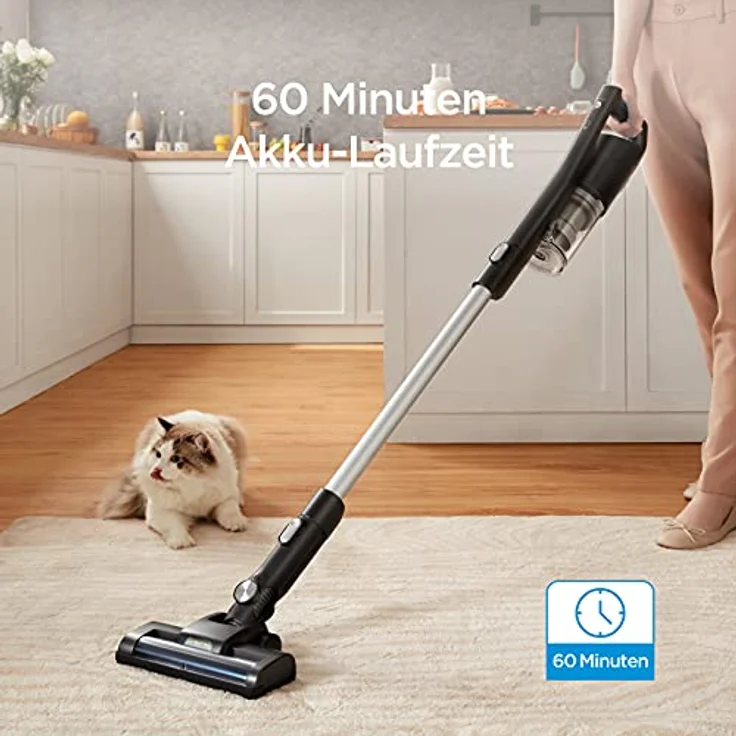 Midea Akku-Staubsauger MCS2025GB, kabelloser 2-in-1 Handstaubsauger, bis zu 60 Minuten Akkulaufzeit, LED-Beleuchtung, Elektrobürste zur gründlicheren Reinigung, Staubbehälter, beutellos – Bild 2