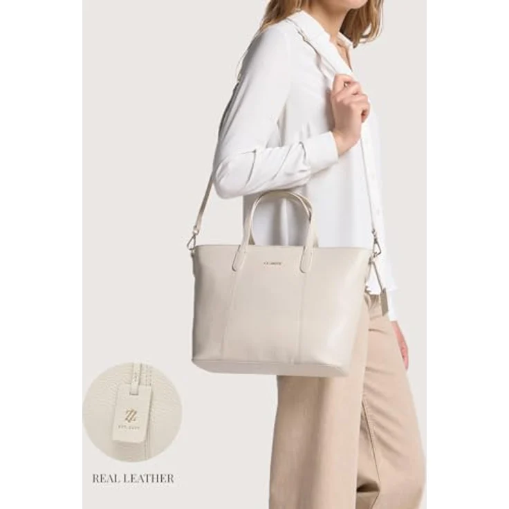 Lazarotti Shopper Bologna Leather, stilvolle Einkaufstasche aus Leder mit verstellbarem Schulterriemen, schwarz – Bild 2