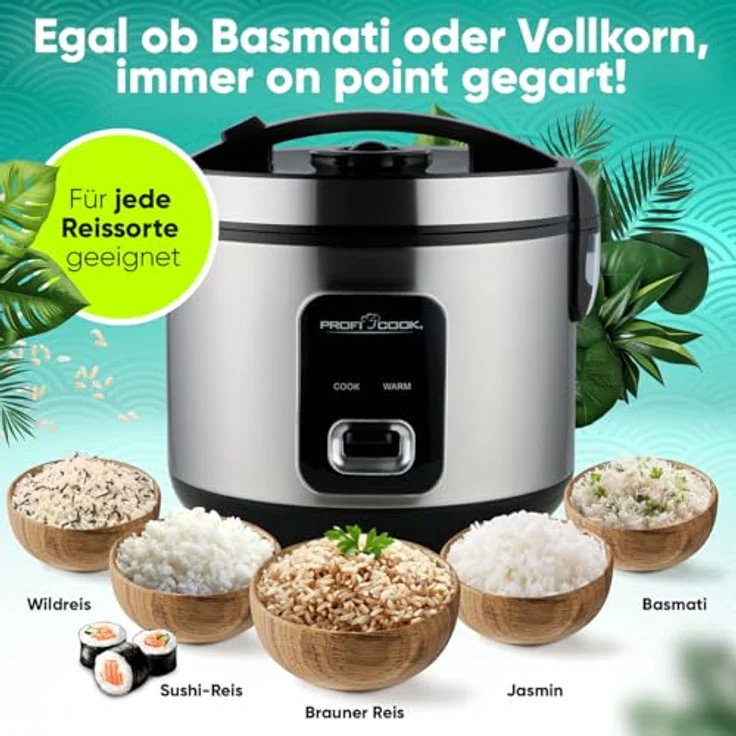 ProfiCook Reiskocher PC-RK 1285, 2-in-1 Reiskocher und Dampfgarer für bis zu 3 kg Reis, Edelstahlgehäuse, antihaftbeschichtet, mit Warmhaltefunktion – Bild 4