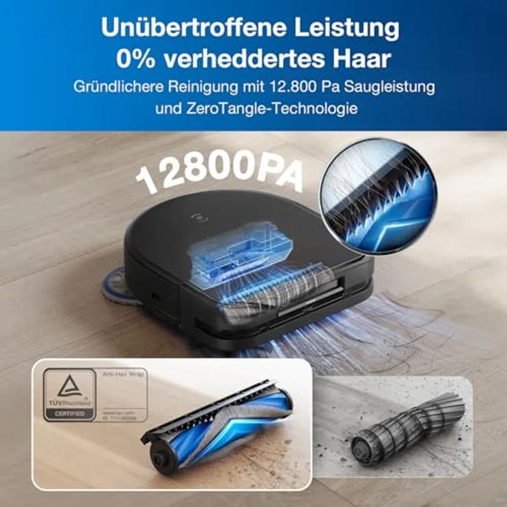 ECOVACS DEEBOT X5 Omni Saugroboter mit Wischfunktion, 12,800Pa Saugkraft, ZeroTangle Technologie, TruEdge™ Edge Mopping, 70℃ heißes Wasser Mop Waschen, Auto Anheben des Mopps, Selbstentleerung, Schwarz – Bild 3