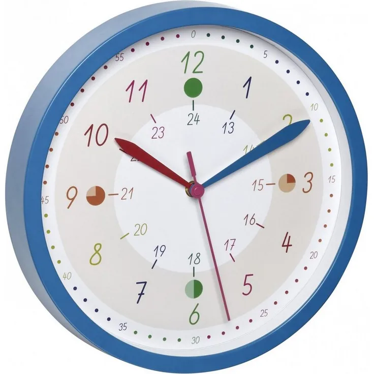 TFA Dostmann Wanduhr für Kinder Tick & Tack TFA 60.3058.06.90, analoge Lernuhr fürs Kinderzimmer, bunte Stunden- und Minutenmarkierungen