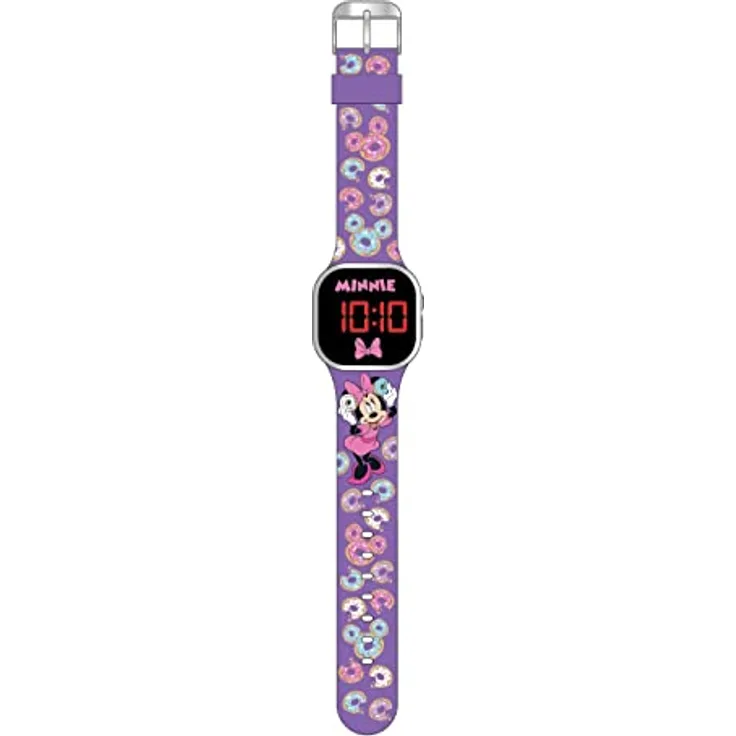 Accutime LED-Kinderuhr Disney Minnie Maus, lila, lange Batterielaufzeit, Abschalt Automatik, für Jungen und Mädchen MN4237