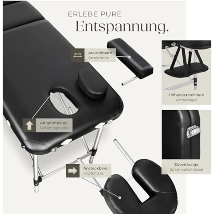 Tectake 2 Zonen Massageliege mit Polsterung und Aluminiumgestell – Bild 3