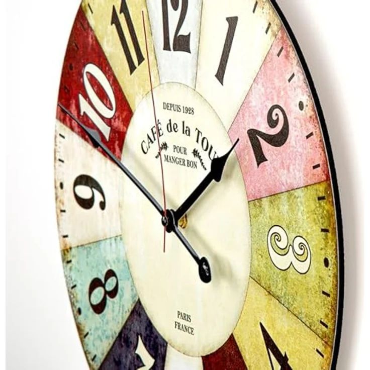 K&L Wall Art leise Retro Wanduhr Shabby Chic Küchenuhr Bunte Holz Vintage Wanduhren Ø40cm große Uhr Quarz Uhrwerk lautlos (40cm Durchmesser, MDF) – Bild 3
