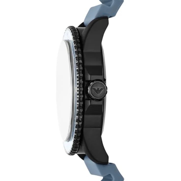 EMPORIO ARMANI Herren Analog Quarz Uhr AR11685, 42 mm Gehäuse, schwarzes Edelstahlgehäuse, blaues Sunray-Zifferblatt, blaues Silikonarmband, wasserdicht bis 100 m – Bild 4