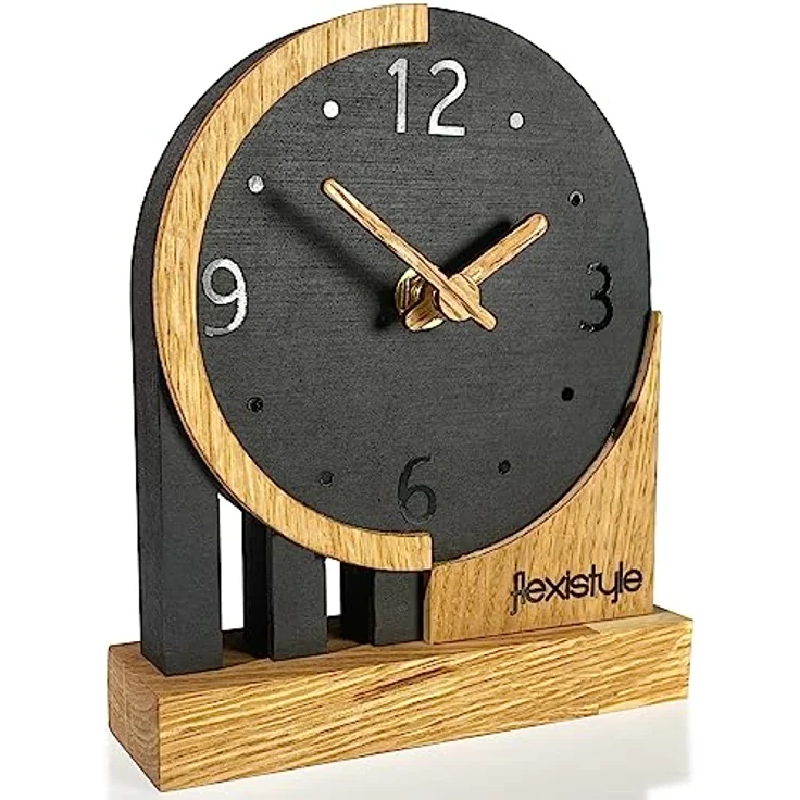 FLEXISTYLE Modern standuhr klein aus Holz Eiche Wohnzimmer Badezimmer (Style 3) – Bild 1