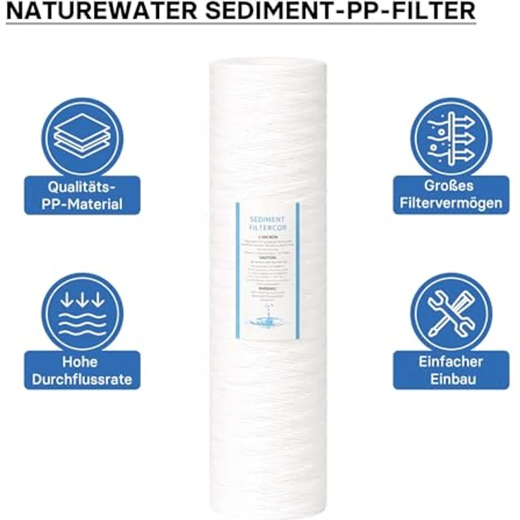 Naturewater PPW-20L 5 µ Baumwollfilter Kartusche, 508 mm (20 Zoll) für Umkehrosmoseanlage, schnelle Wartung, hohe Filtereffizienz – Bild 2