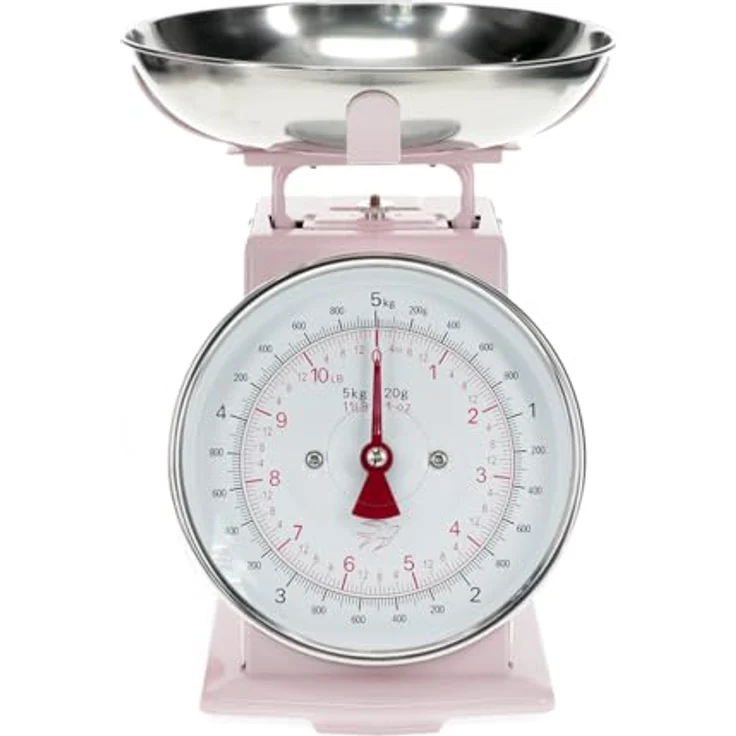 REX LONDON Nostalgische Küchenwaage Rosa, mechanisch bis 5 kg mit Edelstahlschüssel, Vintage-Design, präzise Messung und hygienisch abnehmbar – Bild 1