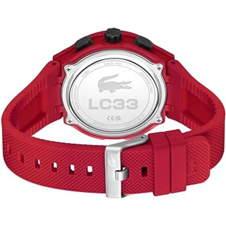 Lacoste LC33 Analoge-Digitale Multifunktions-Quarzuhr für Herren, Rotes Silikonarmband, 44 mm Gehäuse, 10ATM wasserdicht, Funktionen: Chronograph, Wecker, Kalender – Bild 4
