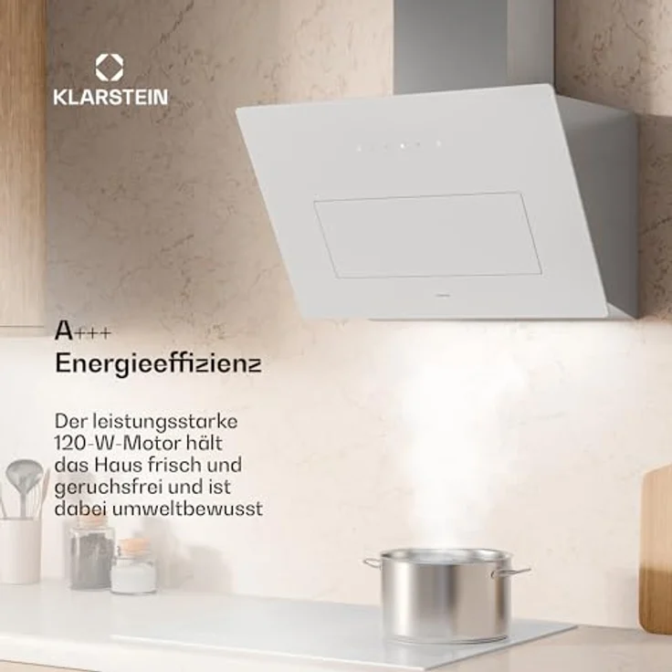 Klarstein SleekAir Dunstabzugshaube, 60 cm Kopffreihaube mit 686 m³/h, A++ Energieeffizienz, Touch-Bedienfeld, LED-Beleuchtung 2700-6500 K, duale Belüftung, Weiß – Bild 2