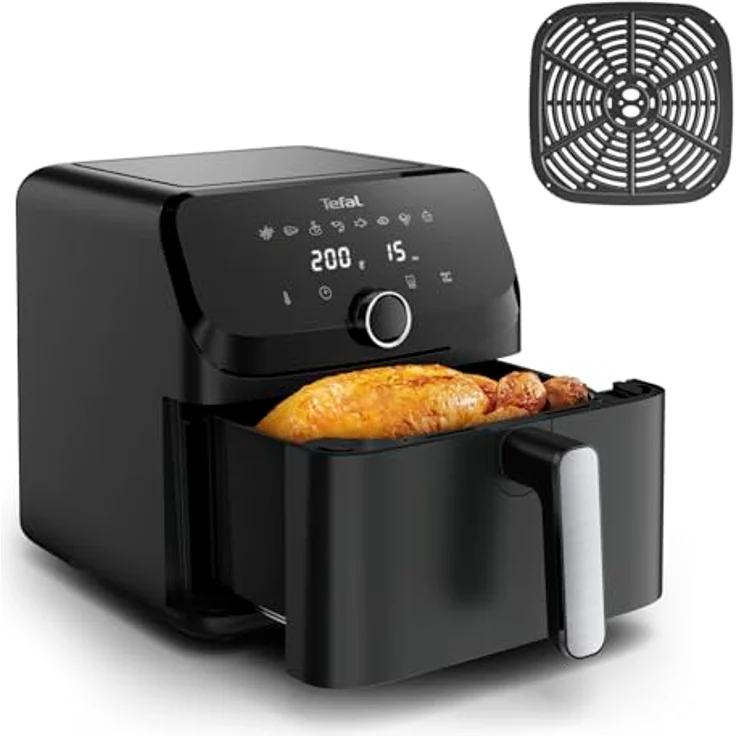 Tefal Easy Fry Mega Heißluftfritteuse EY8558E0, 7,5 Liter, für bis zu 8 Personen, 99% weniger Fett, 8 automatische Gareinstellungen, digitales Display, spülmaschinengeeignet, Schwarz – Bild 1