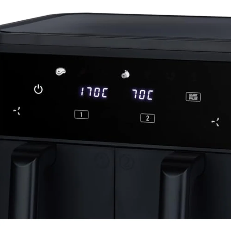 H.Koenig Airfryer Fritteuse ohne Öl, 2 Becken, XXL FRY900, doppelte Kapazität 9 l, verstellbar 80 – 200 °C, 5 Kochmodi, Timer 60 Minuten, 8 Programme, Touchscreen, silber – Bild 5