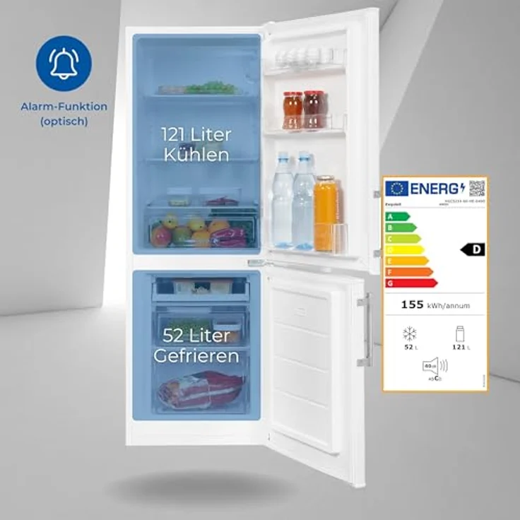 Exquisit Kühl-Gefrierkombination KGC5233-60-HE-040D weiss | Nutzinhalt: 173 L | Alarm-Funktion | 4-Sterne-Gefrieren | Standgerät – Bild 2