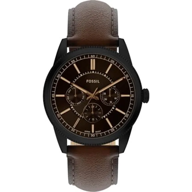 FOSSIL FS6138 Herren Analog Quarz Uhr, 42 mm Gehäuse, schwarzes Zifferblatt, braunes Echtlederarmband, wasserdicht bis 50 m