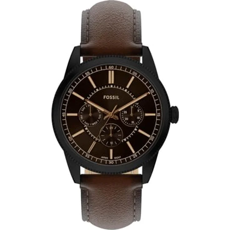 FOSSIL FS6138 Herren Analog Quarz Uhr, 42 mm Gehäuse, schwarzes Zifferblatt, braunes Echtlederarmband, wasserdicht bis 50 m – Bild 1