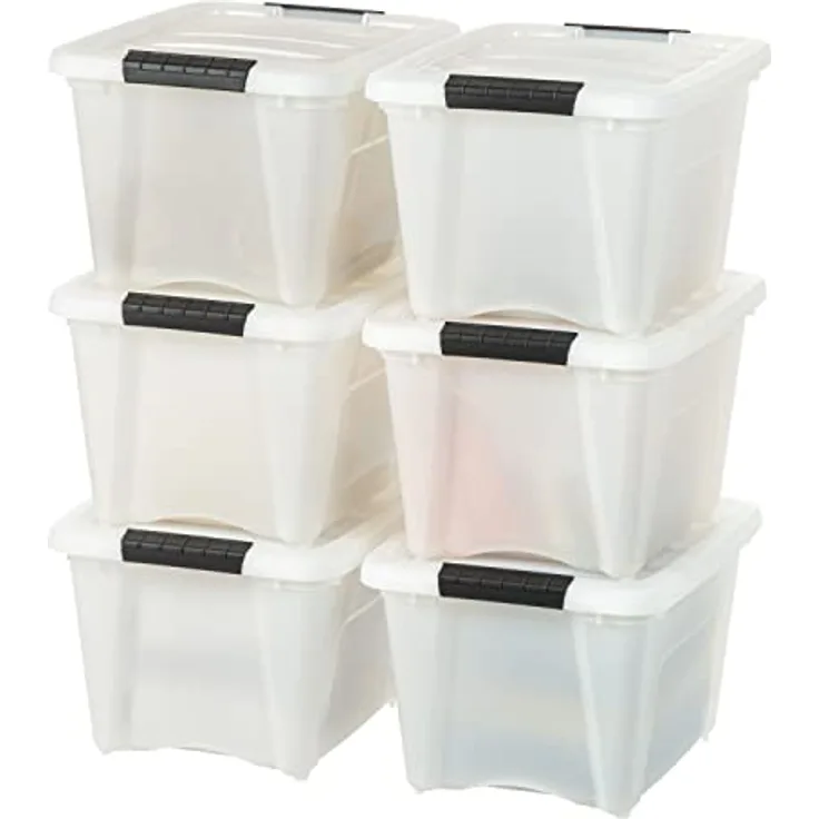 Iris USA 19 Qt Kunststoff-Aufbewahrungstasche, 6er-Pack, Perlen-Organisationsbehälter mit robustem Deckel und sicheren Verriegelungsschnallen, Perle & Schwarz