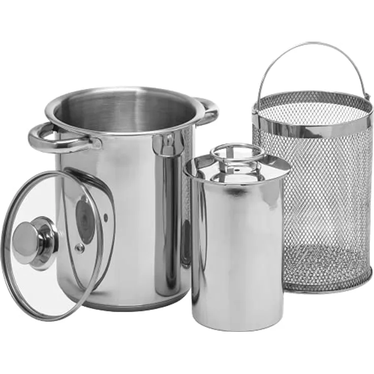Browin 313515, Multifunktions-Topf mit Korb und Schinkenkocher 1,5 kg Mehrzwecktopf mit Siebeinsatz, Silber
