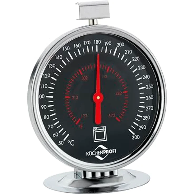 Küchenprofi Backofenthermometer, analoges Edelstahl-Thermometer mit Messbereich 50-300°C, ø 7,5 cm, zum Stehen und Hängen, auch für Grill geeignet – Bild 1