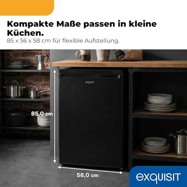 Exquisit KS516-4-E-040E, Kühlschrank 109 l mit Gefrierfach, unterbaufähig, Energieklasse E, 40 dB, freistehend, schwarz – Bild 3