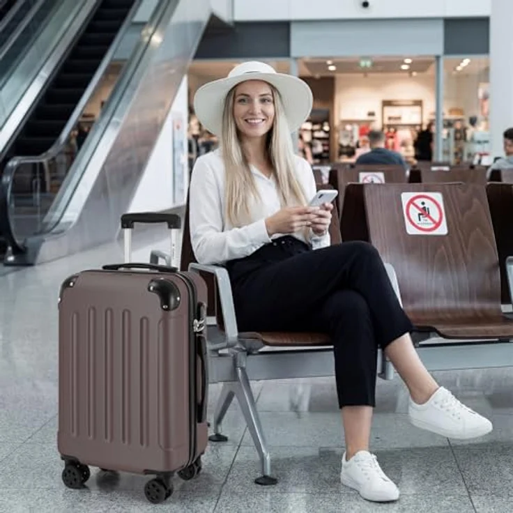 YONSLY Gepäck Suitcase Reisekoffer, Hartschalenreisekoffer mit 360° Lenkrollen, Zahlenschloss, mehrstufiger Teleskopgriff (S, Braun) – Bild 2