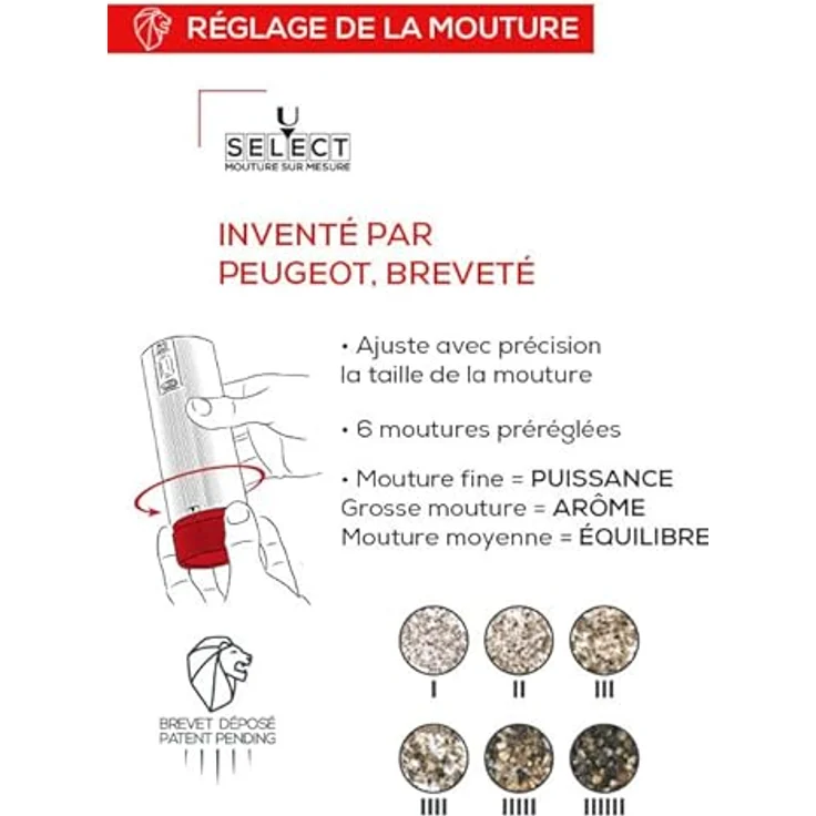 PEUGEOT - Wiederaufladbare elektrische u‘Select-Salzmühle Line 15 cm + Steinsalz - 6 voreingestellte Mahlgrade - Aluminium – Bild 3
