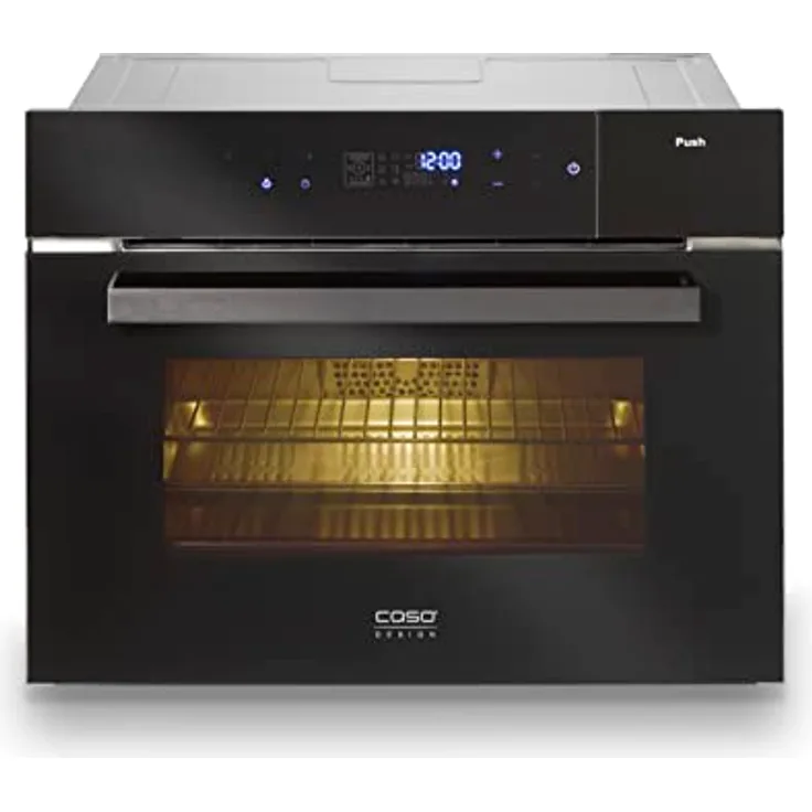Caso SteamMaster E 56, Einbaubackofen mit Dampfgarfunktion, 45L Edelstahl Garraum, 3000 Watt, 1,2L Wassertank, 45er Nischenhöhe, Warmhalte- und Auftaufunktion