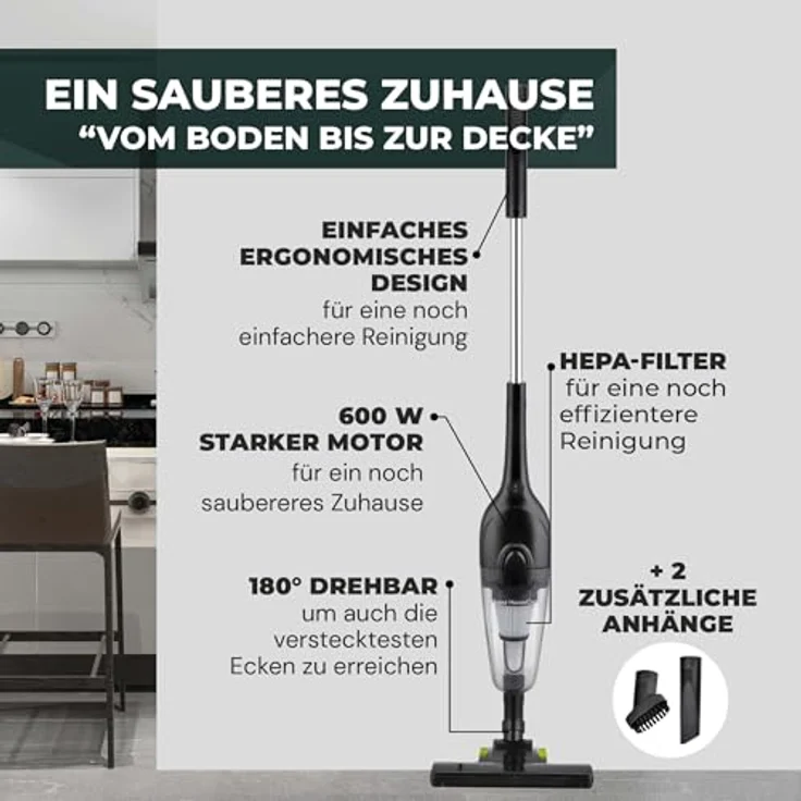 ROSMARINO VITAPUR StormVacuum 2-in-1, 600W Staubsauger mit HEPA-Filter, 99.97% Allergenfiltration, 1.2L Staubbehälter, leicht, aufrecht & Handsauger, ideal für Tierbesitzer und Autoreinigung – Bild 4