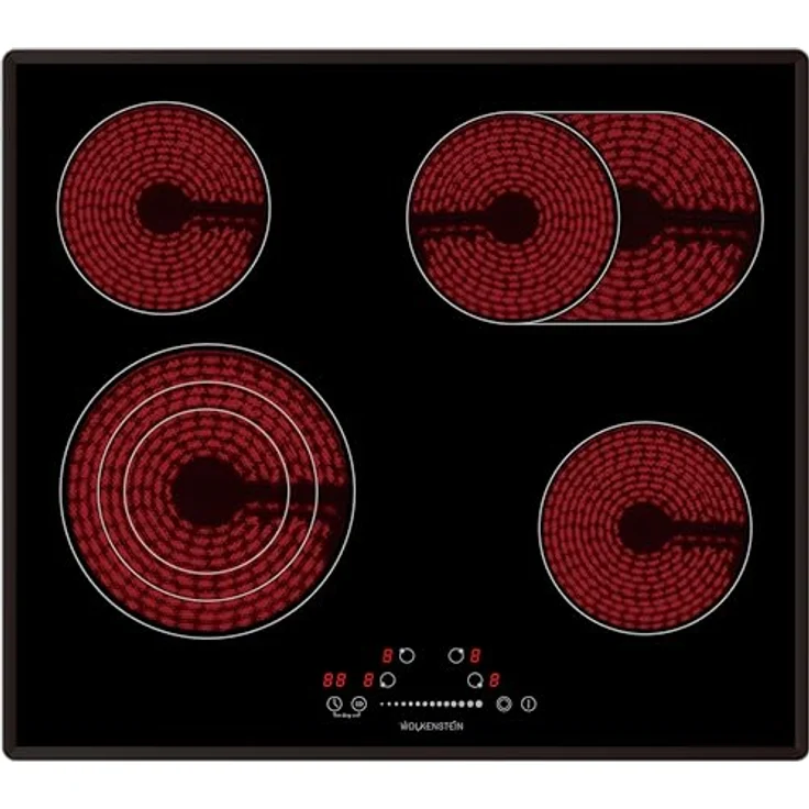 Wolkenstein WEB-C4-3KBG Glaskeramikkochfeld | Bräterzone | Dreikreiszone | Timer | Kindersicherung | Stop & Go Funktion | 9 Heizstufen | 59 cm Breite | 6700 W Leistung, Edelstahlrahmen – Bild 1