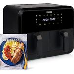 Princess Heißluftfritteuse mit Doppelkammer mit 2x4L Fassungsvermögen – 74% weniger Energieverbrauch – Separate Temperaturen für 2 Fächer – 8 Programme – 182068, 2400 Watt, 38.4 x 37.4 x 30.8 cm