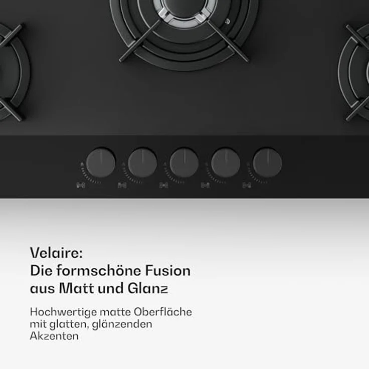Klarstein Velaire PG9051G-ACB, Gaskochfeld mit 5 Brennern, elektrischer Zündung, Aluminium, 10400 W – Bild 4