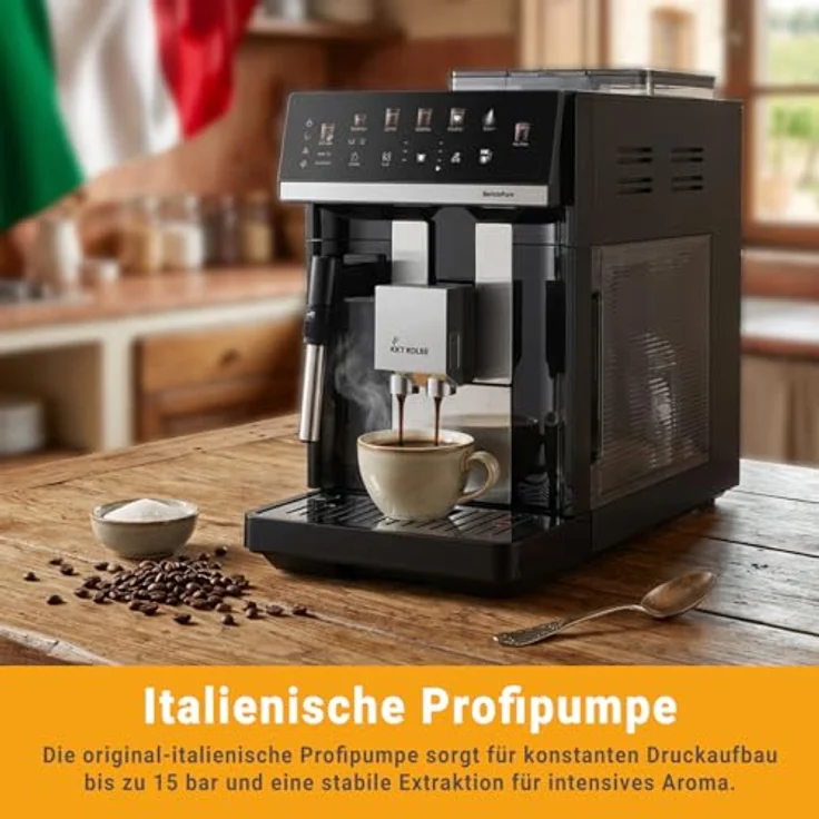 KKT KOLBE Kaffeevollautomat Barista Pure, 15 Bar, 7-stufiges Mahlwerk, Touchscreen, 2-Tassen Funktion, Milchschaumdüse, ColdBrew, Schwarz Silber – Bild 3