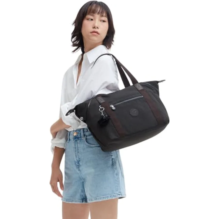 Kipling Basic Art Schultertasche, praktische Handtasche mit abnehmbarem Schultergurt, 44 cm, Schwarz – Bild 7