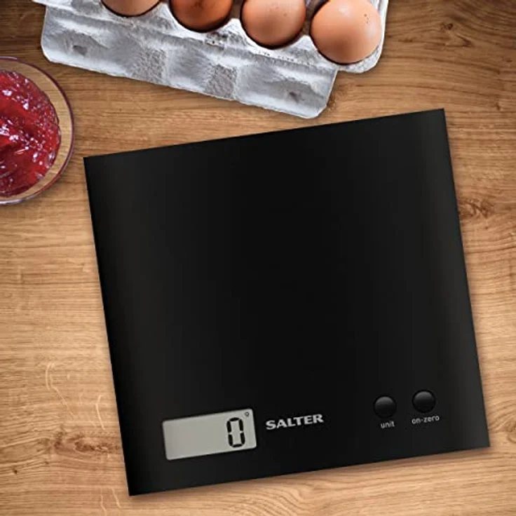 SALTER digitale Küchenwaage, elektronische Waage für die Küche, LCD-Display, Zuwiegefunktion, einfach zu reinigen & platzsparend, max. Traglast 3kg, schlankes Design, schwarz – Bild 3