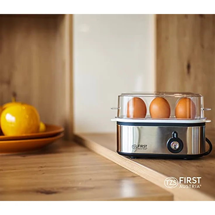 TZS First Austria Elektrischer Eierkocher 210W, 3 Eier, mit Messbecher und Eierstecher, für hartgekochte, weichgekochte, Eier – Bild 2