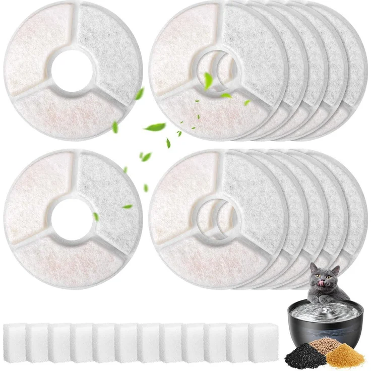 TEOKANTZ Filter für Katzenbrunnen FN-W23 3L, 12 Stück | 5-stufiges Filtersystem mit Aktivkohle & Schwamm, hygienisch einzeln verpackt