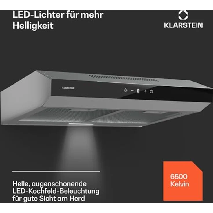 Klarstein Dunstabzugshaube 60cm, Abluft-Dunstabzugshaube in Edelstahl, leise mit 175 m³/h Luftstrom und LEDs – Bild 4