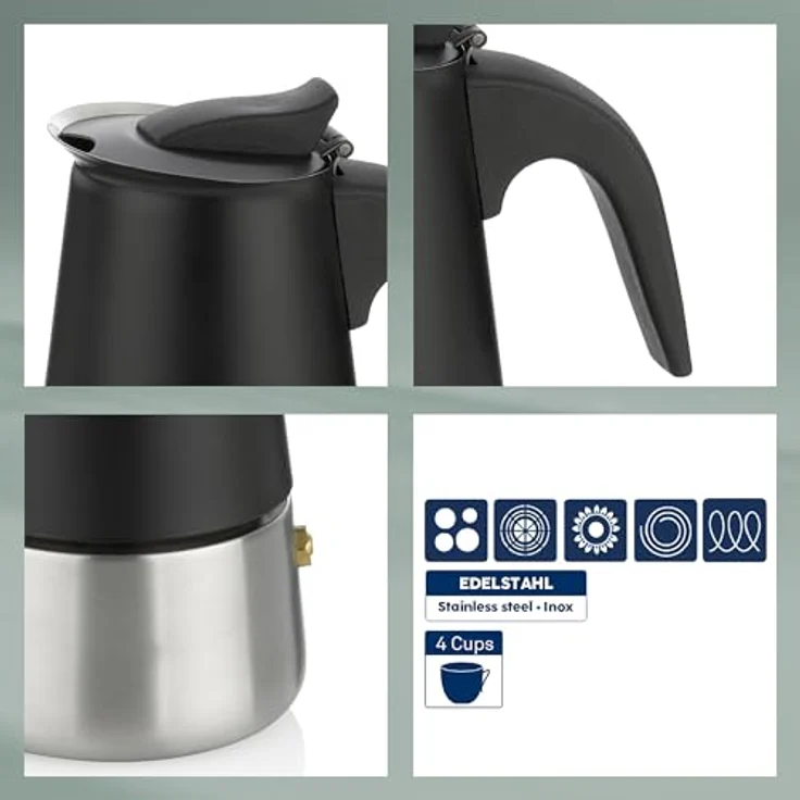 kela FERRARA Espressokocher 300ml, Edelstahl schwarz matt, für 6 Tassen, für alle Herdarten auch Induktion, mit Kunststoffgriff – Bild 5