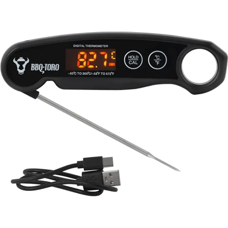 BBQ-Toro Grillthermometer wiederaufladbar mit LCD Display, digitales Fleischthermometer -50 °C bis 300 °C, kabellos, Kerntemperaturmesser mit Edelstahlsonde und Auto-off-Funktion – Bild 1