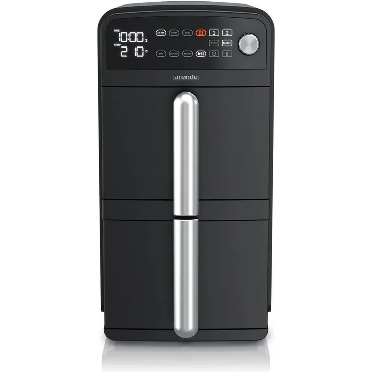 Arendo Heißluftfritteuse XXL Doppelkammer Airfryer 11L, Dual Zone, 2400 W, Edelstahl, fettarmes gesundes Kochen