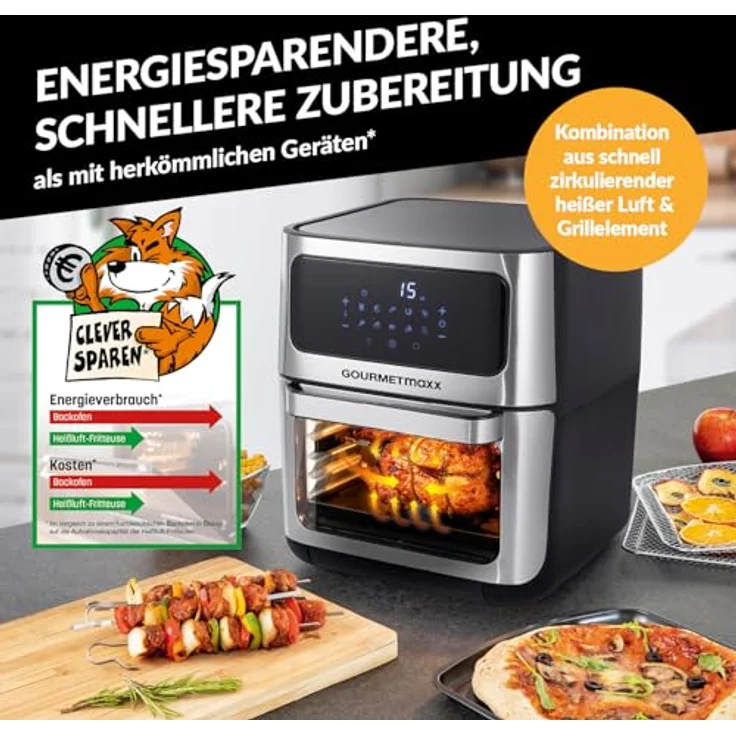 GOURMETmaxx Digitale XXL Heißluftfritteuse 12 Liter - Ofen, Grill und Fritteuse mit Sichtfenster | Fettarme und schonende Zubereitung nahezu ohne Öl | 9 Programme, Timerfunktion für punktgenaues Garen – Bild 2