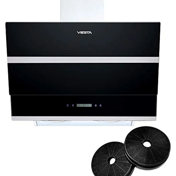 VIESTA DH600XE kopffreie Dunstabzugshaube 60cm 320W inkl. Aktivkohlefilter für Abluft & Umluft, Edelstahl-Schwarzglas Kopffreihaube Wandhaube mit Touch Control in LED