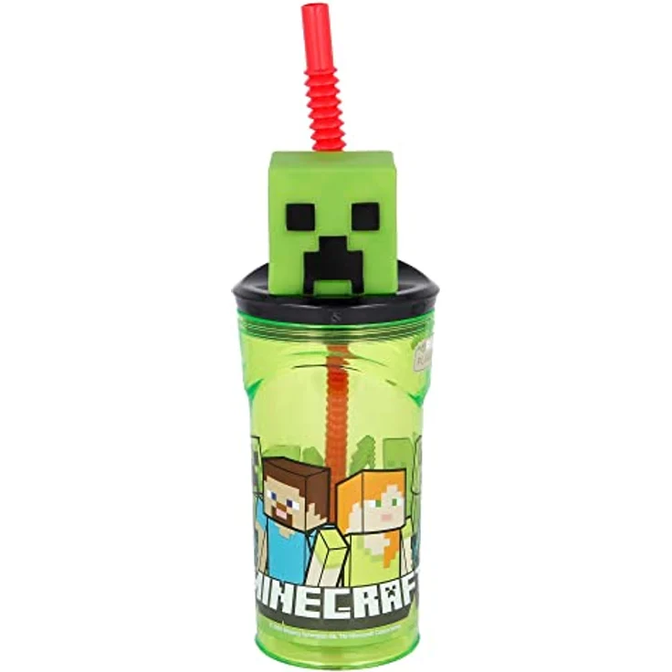 Minecraft 3D Trinkbecher mit Strohhalm, Kunststoff, 360 ml, für Kinder – Bild 1