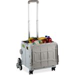 Relaxdays Einkaufstrolley Treppensteiger, klappbar, robust bis 50 kg, weiß/grau