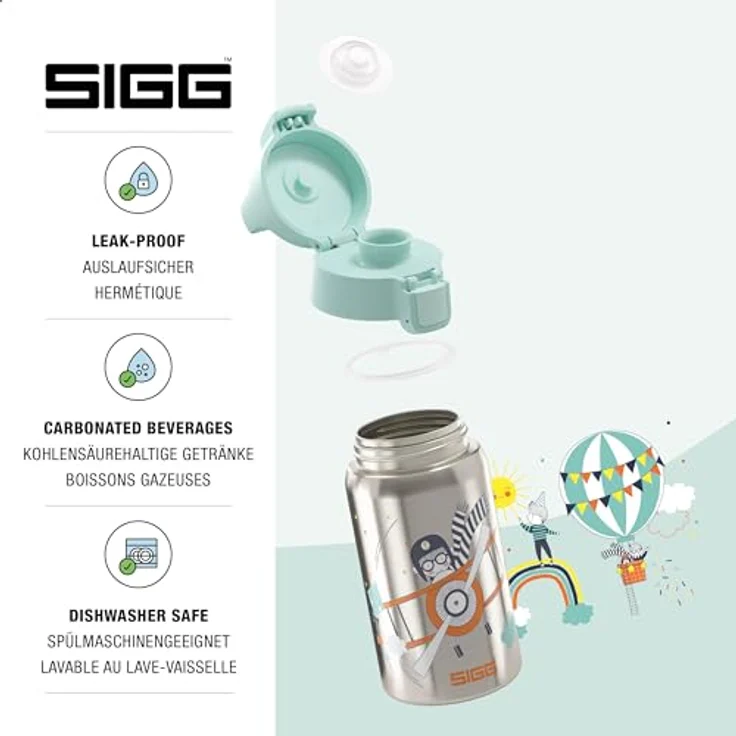 Sigg Trinkflasche aus Edelstahl, 0,5 Liter, auslaufsicher, für kohlensäurehaltige Getränke, spülmaschinenfest, WMB-ONE Deckel – Bild 3